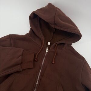 SHEIN Brown Cropped Zip Up Hoodie Women's Size Medium Fleece Lined Streetwear